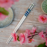 9" Japanese Lacquered Bamboo Chopsticks  -  Hokusai Wave White
