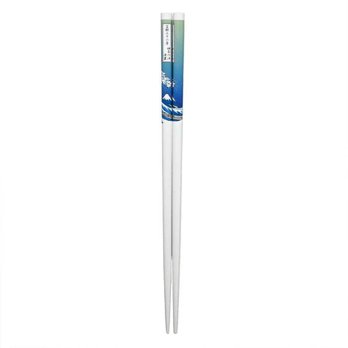 9" Japanese Lacquered Bamboo Chopsticks  -  Hokusai Wave White