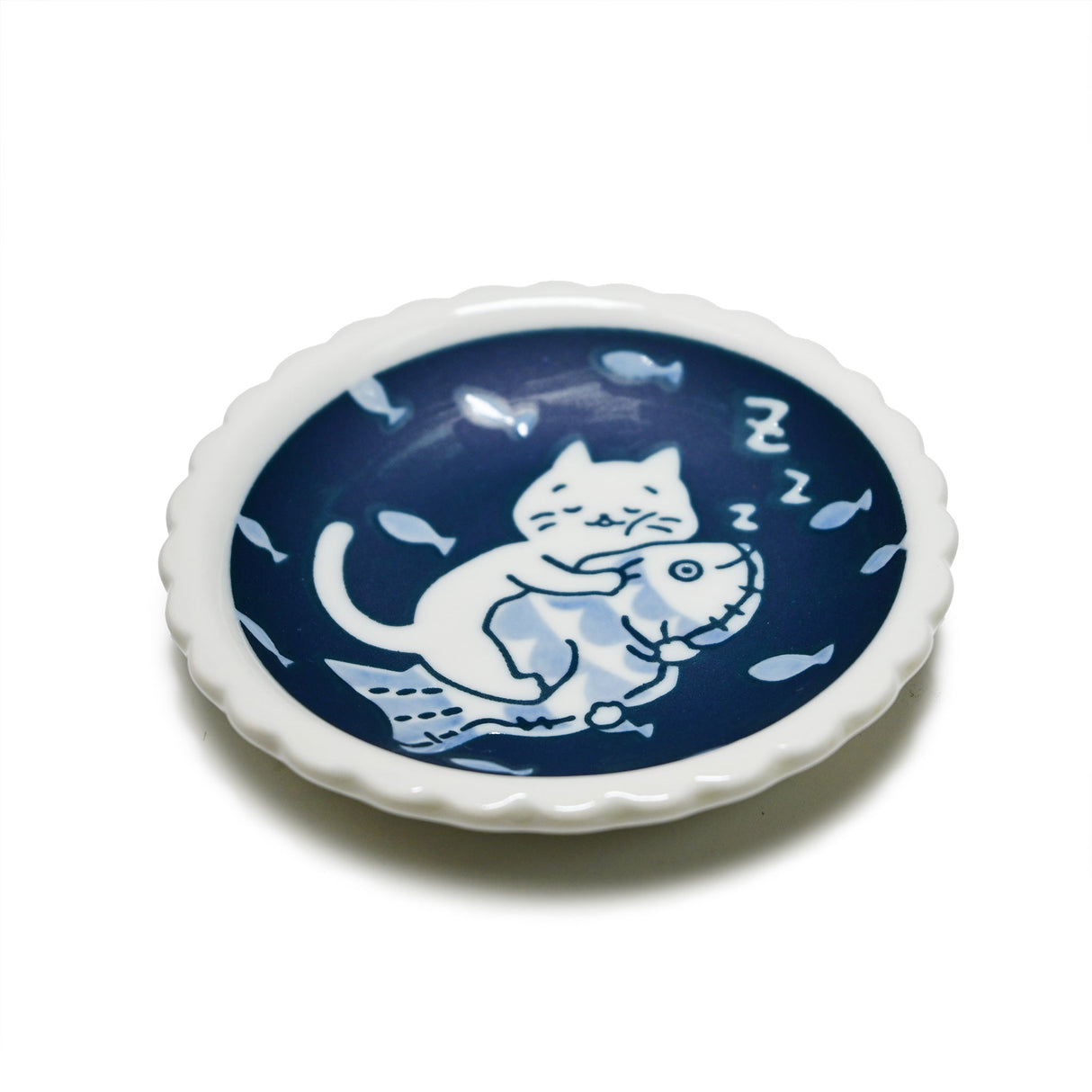 4.25" Japanese Ceramic Plate - Happy Sunday Cat
