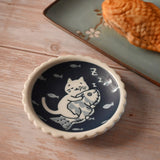 4.25" Japanese Ceramic Plate - Happy Sunday Cat