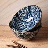 18 oz 6" Japanese 2 - Piece Bowl Gift Set with Chopsticks - Blue Kiku