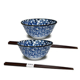 18 oz 6" Japanese 2 - Piece Bowl Gift Set with Chopsticks - Blue Flower
