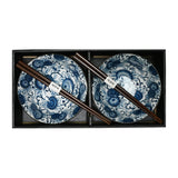 18 oz 6" Japanese 2 - Piece Bowl Gift Set with Chopsticks - Blue Kiku