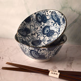 18 oz 6" Japanese 2 - Piece Bowl Gift Set with Chopsticks - Blue Kiku