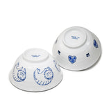 20 oz 5.75" Japanese 2 - Piece Bowl Gift Set with Chopsticks - Blue Cats