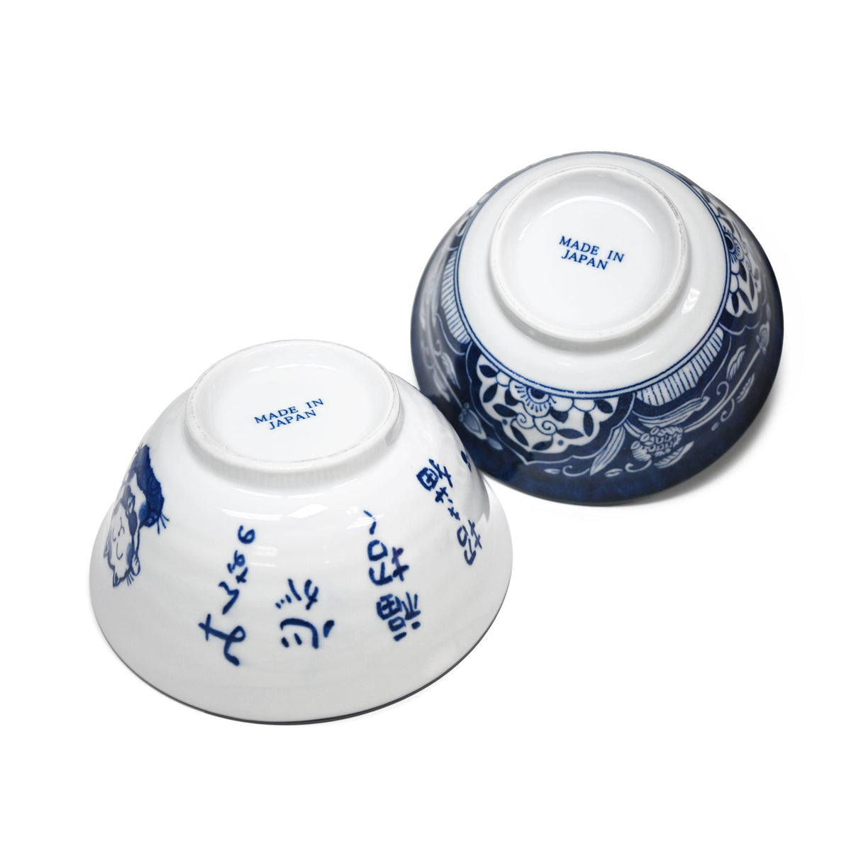 20 oz 5.75" Japanese 2 - Piece Ceramic Bowl Gift Set with Chopsticks - Blue Happy Cats