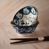 20 oz 5.75" Japanese 2 - Piece Ceramic Bowl Gift Set with Chopsticks - Blue Lucky Cats