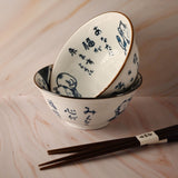 20 oz 5.75" Japanese 2 - Piece Ceramic Bowl Gift Set with Chopsticks - Blue Joy Cats