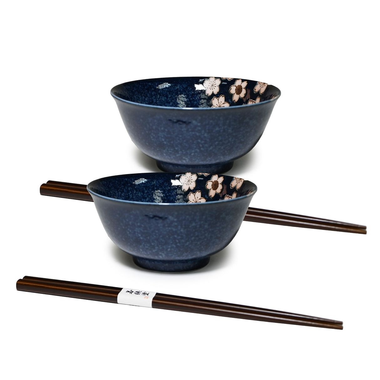 18 oz 6" Japanese 2 - Piece Ceramic Bowl Gift Set with Chopsticks - Flower