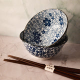 18 oz 6" Japanese 2 - Piece Bowl Gift Set with Chopsticks - Blue Sakura