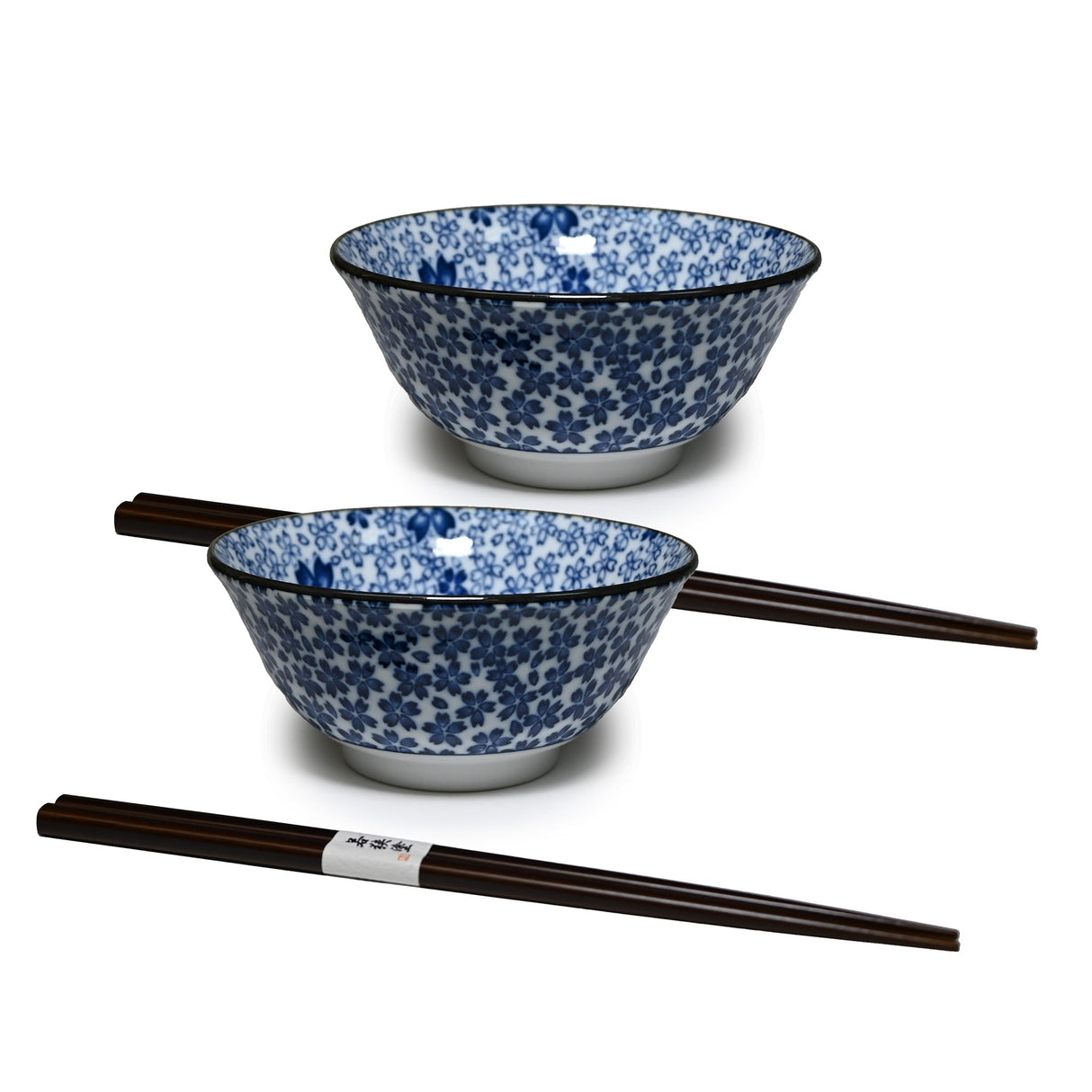 18 oz 6" Japanese 2 - Piece Bowl Gift Set with Chopsticks - Blue Sakura