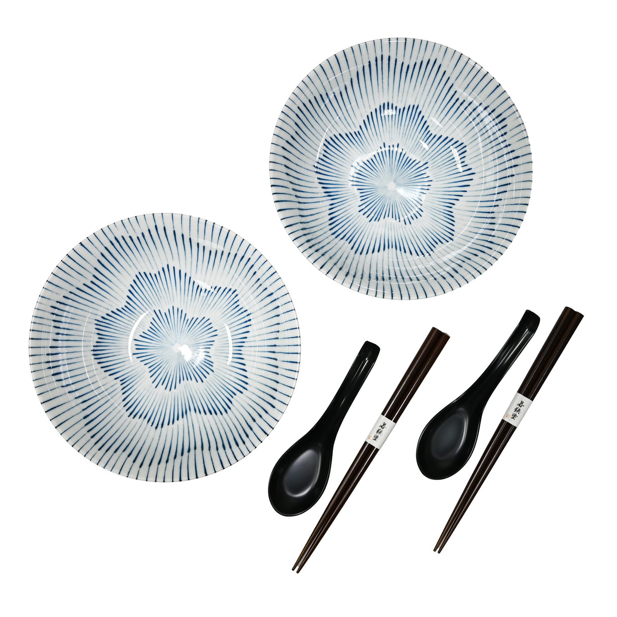 36 oz 7.75" Japanese 2 - Piece Blue Sakura Bowl Set with Chopsticks & Spoons