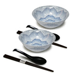 36 oz 7.75" Japanese 2 - Piece Blue Sakura Bowl Set with Chopsticks & Spoons