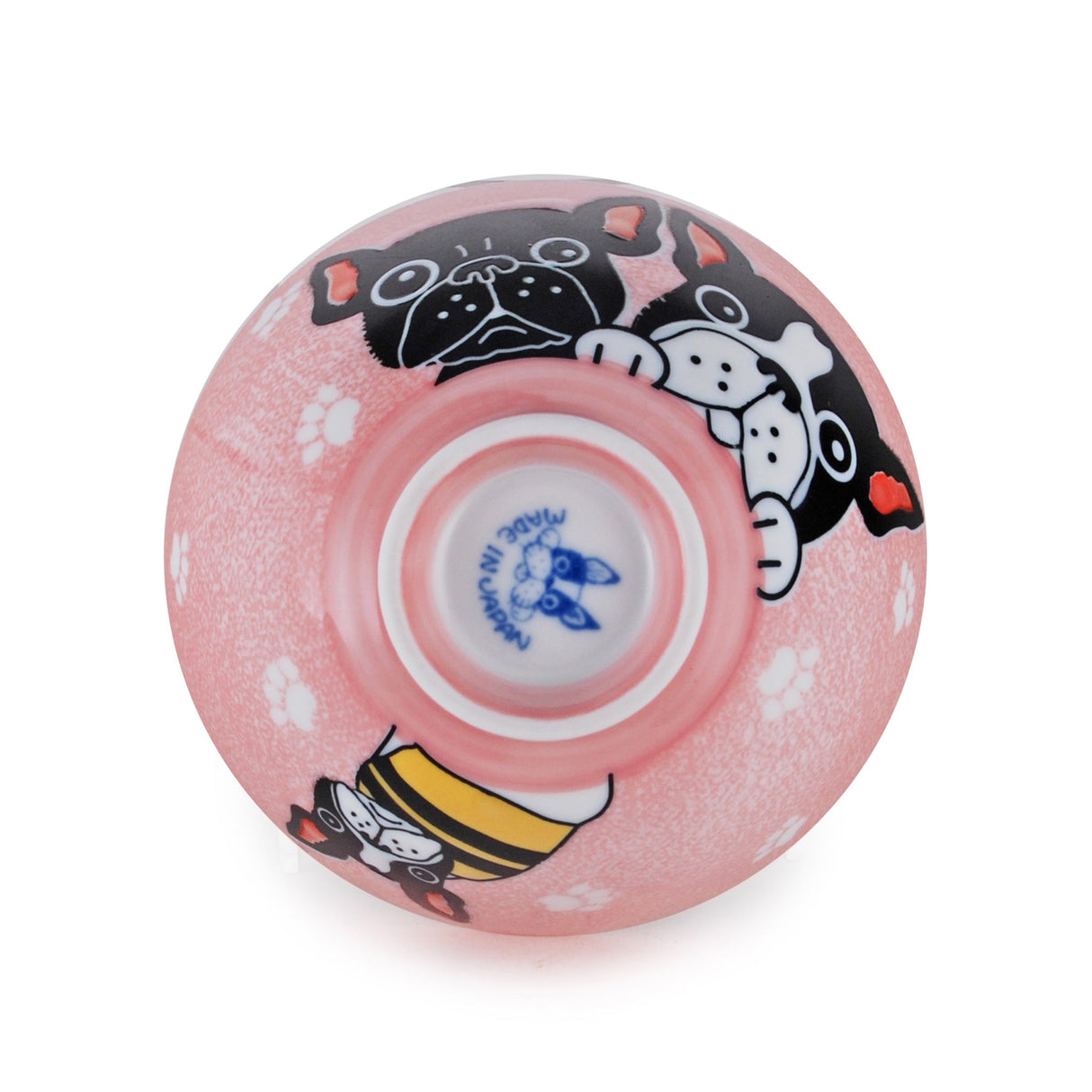 9 oz 4.5" Japanese Ceramic Rice Bowl - Pink French Bulldogs