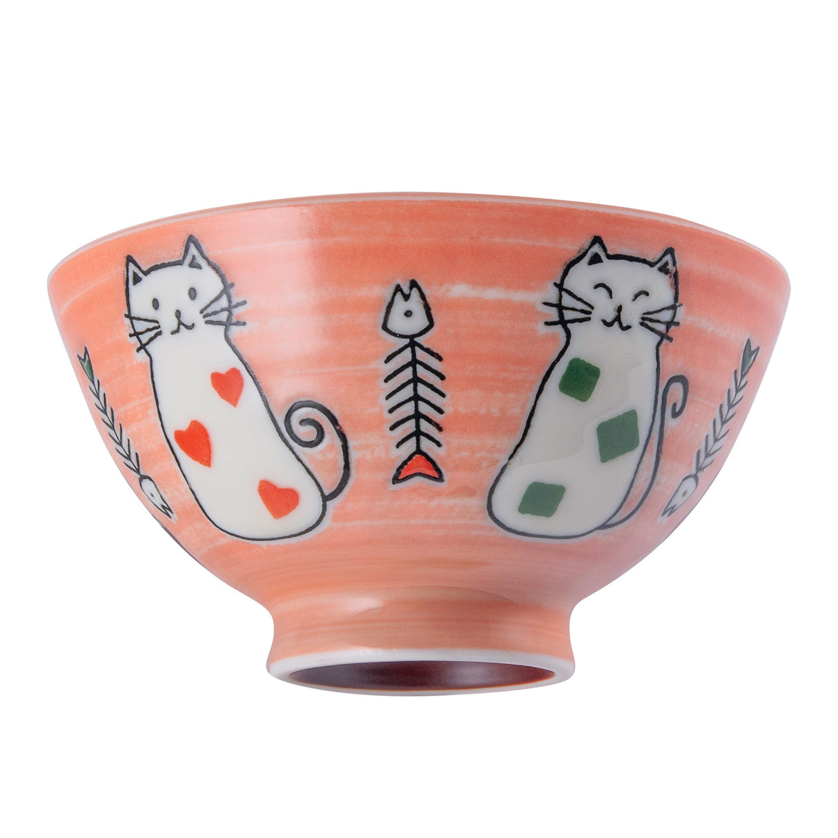 9 oz 4.5" Japanese Ceramic Rice Bowl - Pink Cartoon Cats