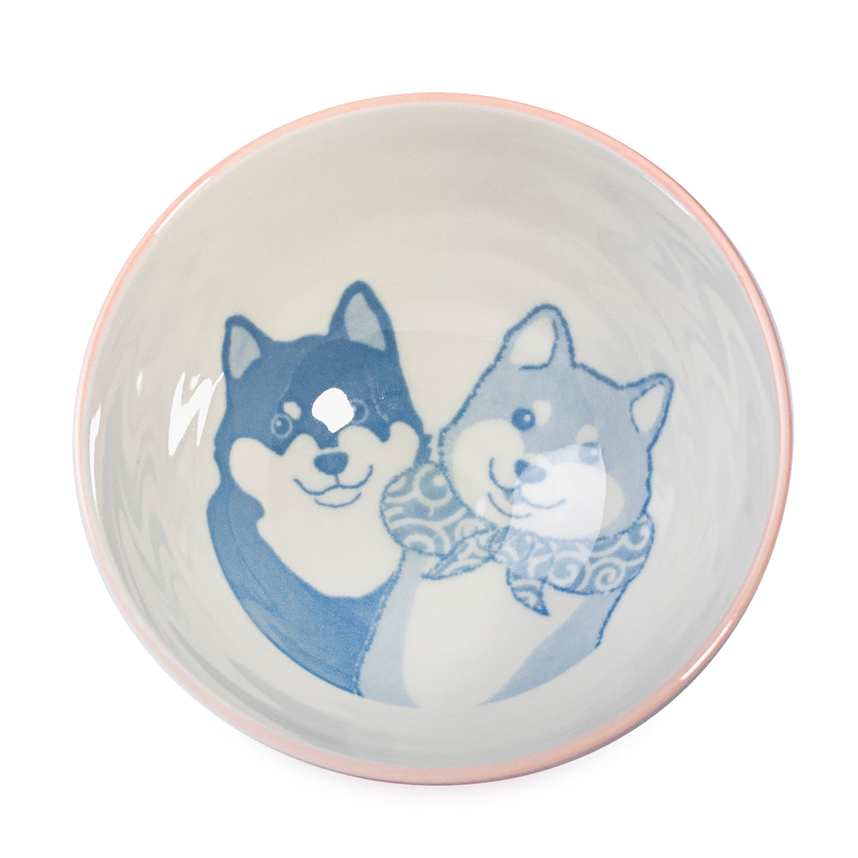 9 oz 4.5" Japanese Ceramic Rice Bowl - Pink Shiba Dogs