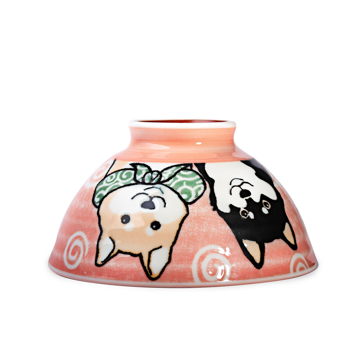 9 oz 4.5" Japanese Ceramic Rice Bowl - Pink Shiba Dogs