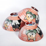 9 oz 4.5" Japanese Ceramic Rice Bowl - Pink Shiba Dogs
