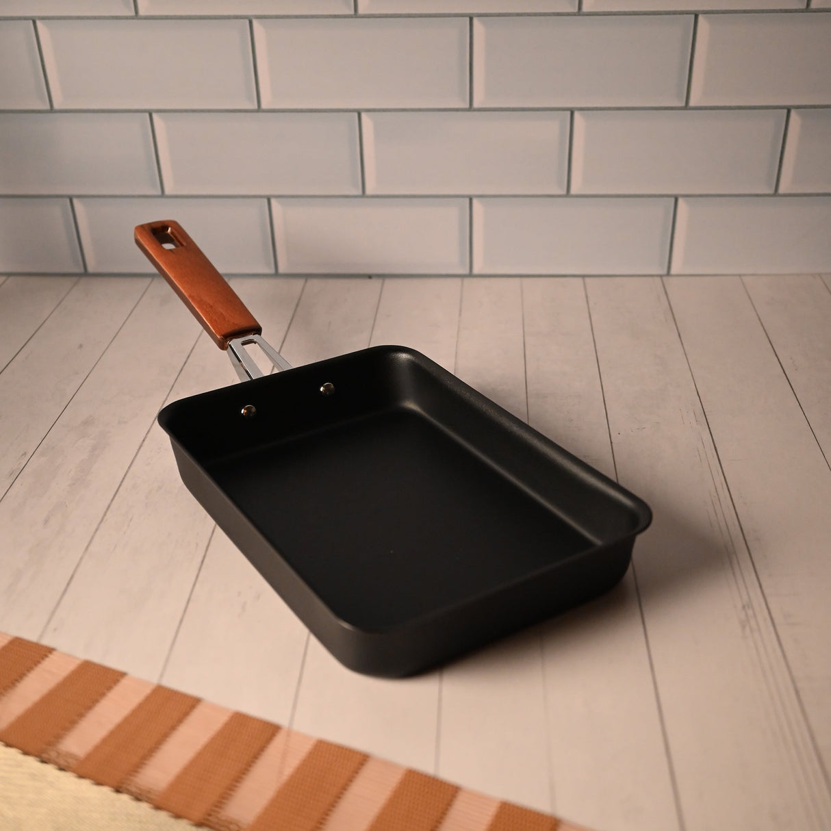 7.25" Japanese Rectangular Iron Tamagoyaki Pan with Wooden Handle