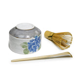 14 oz 4.5" Japanese 3 - Piece Matcha Bowl Gift Set with Bamboo Whisk & Scoop - Hydrangea
