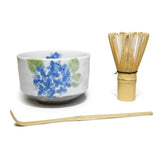14 oz 4.5" Japanese 3 - Piece Matcha Bowl Gift Set with Bamboo Whisk & Scoop - Hydrangea