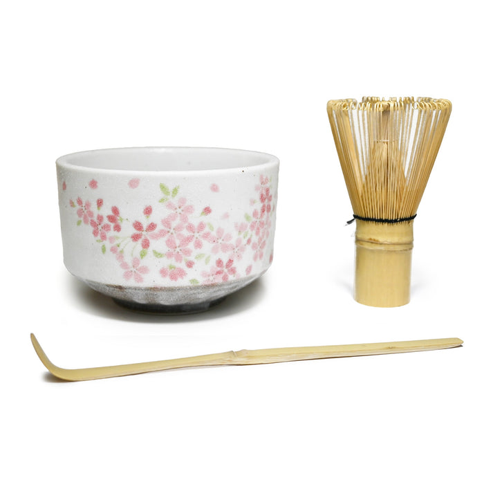 14 oz 4.5" Japanese 3 - Piece Matcha Bowl Gift Set with Bamboo Whisk & Scoop - Sakura