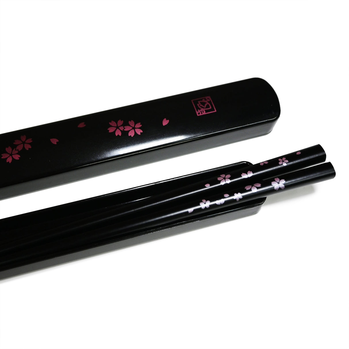 9" Japanese Wooden Chopsticks with Case - Black Sakura