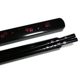 9" Japanese Wooden Chopsticks with Case - Black Sakura