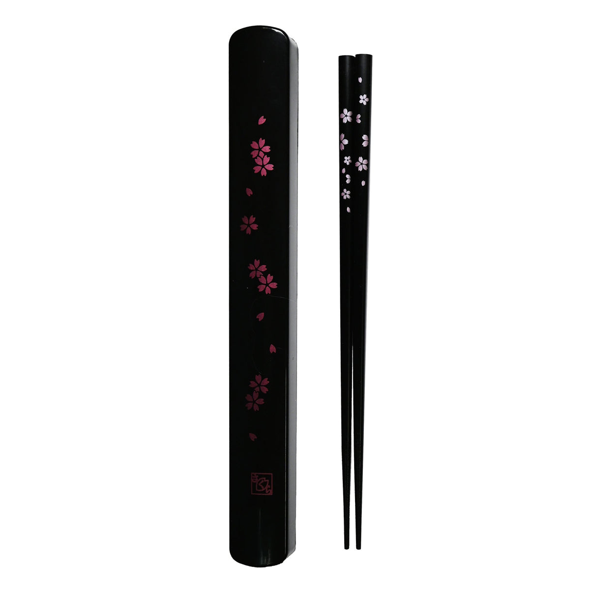 9" Japanese Wooden Chopsticks with Case - Black Sakura