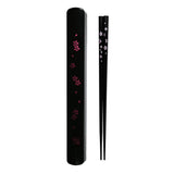 9" Japanese Wooden Chopsticks with Case - Black Sakura