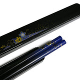 9" Japanese Lacquered Bamboo Chopsticks with Case - Blue Flower