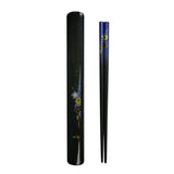 9" Japanese Lacquered Bamboo Chopsticks with Case - Blue Flower