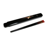 9" Japanese Lacquered Bamboo Chopsticks with Case  -  Red Flower