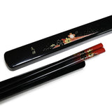 9" Japanese Lacquered Bamboo Chopsticks with Case  -  Red Flower