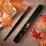 9" Japanese Lacquered Bamboo Chopsticks with Case  -  Red Flower