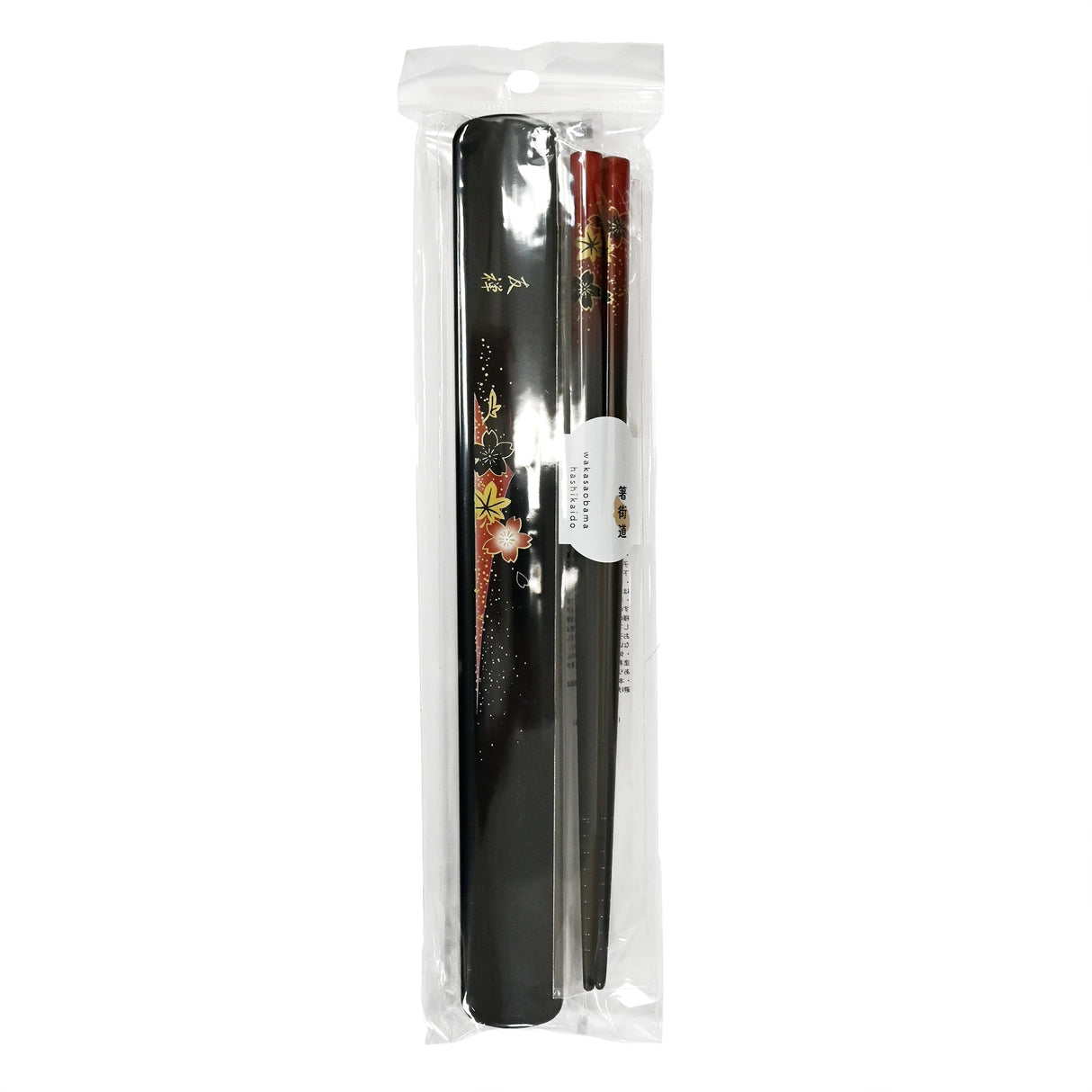 9" Japanese Lacquered Bamboo Chopsticks with Case  -  Red Flower