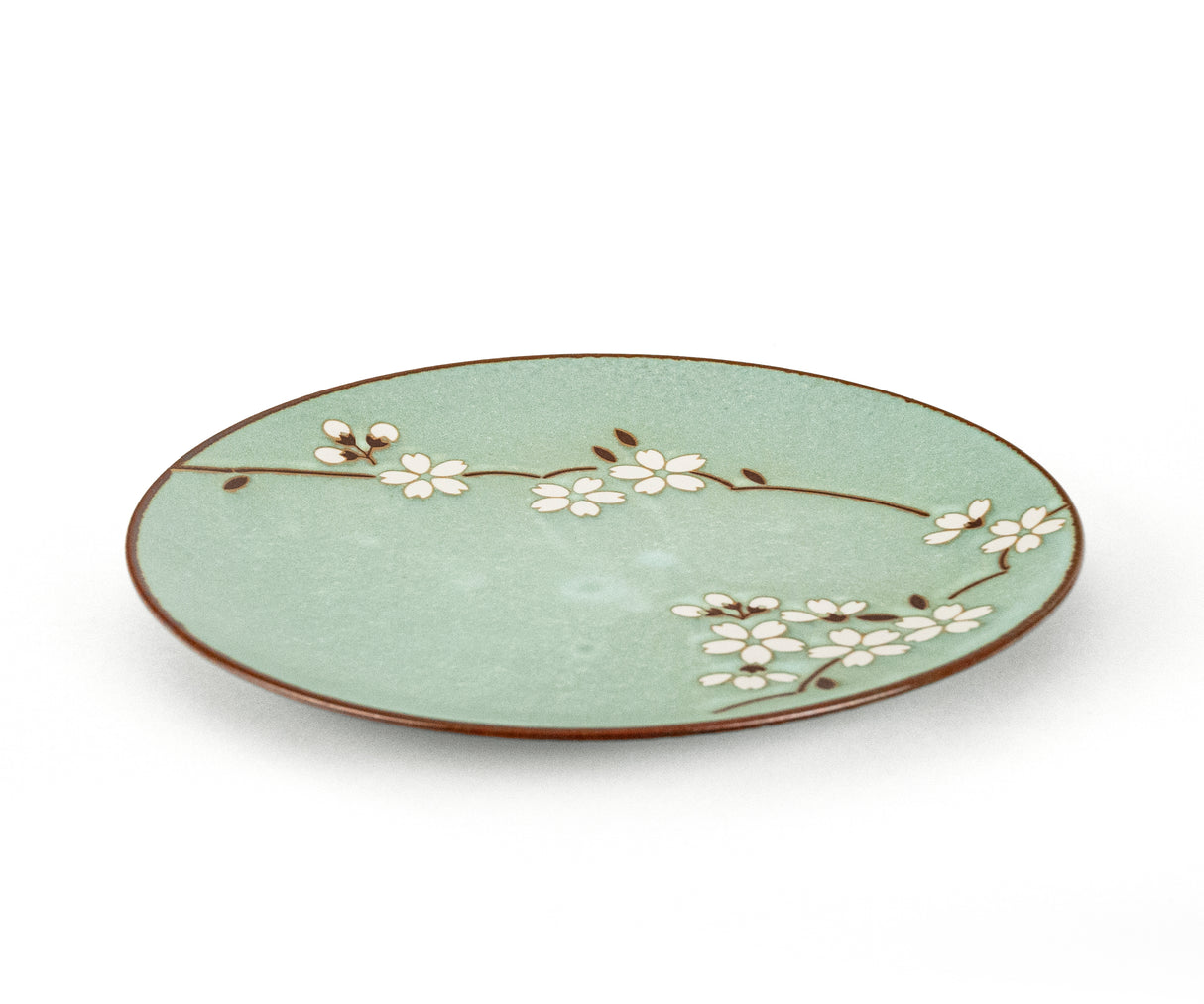 9.25" Japanese Ceramic Dinner Plate  -  Green Matte Sakura