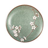 9.25" Japanese Ceramic Dinner Plate  -  Green Matte Sakura
