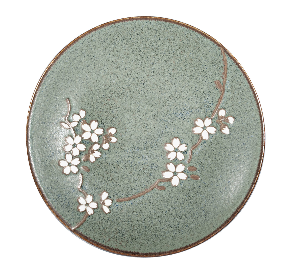 8" Japanese Ceramic Salad Plate - Green Matte Sakura