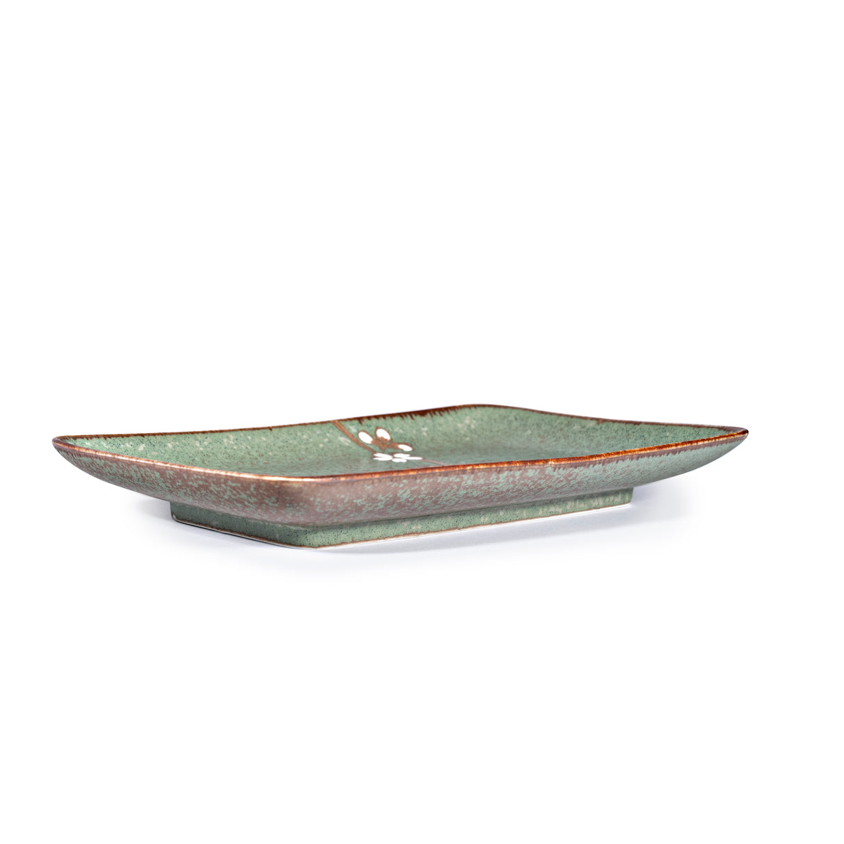 8.25" Japanese Ceramic Rectangular Sushi Plate - Green Matte Sakura