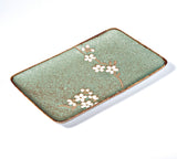8.25" Japanese Ceramic Rectangular Sushi Plate - Green Matte Sakura