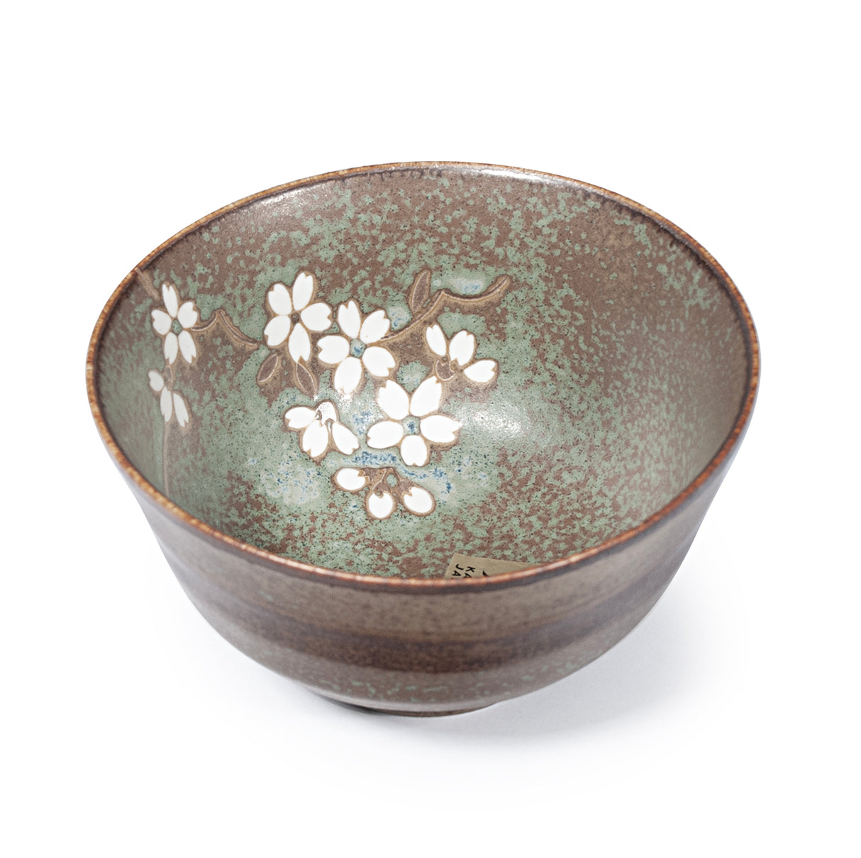 10 oz 4.25" Japanese Ceramic Rice Bowl - Green Matte Sakura