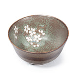 10 oz 4.25" Japanese Ceramic Rice Bowl - Green Matte Sakura