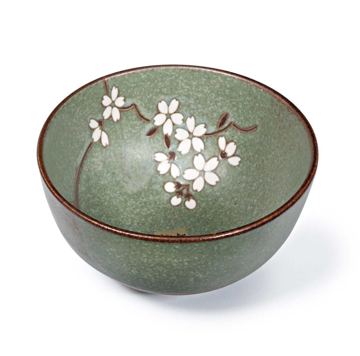 33oz 6.25" Japanese Ceramic Donburi Bowl - Green Matte Sakura