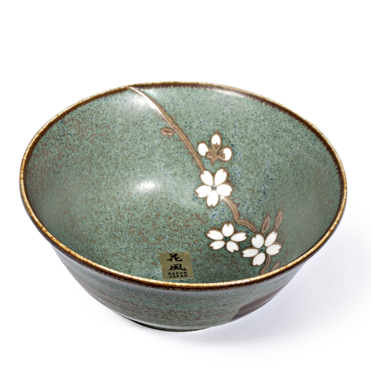 18 oz 6" Japanese Ceramic Mini Donburi Bowl - Green Matte Sakura