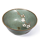 18 oz 6" Japanese Ceramic Mini Donburi Bowl - Green Matte Sakura