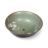 38 oz 7.5" Japanese Ceramic Ramen Bowl - Green Matte Sakura