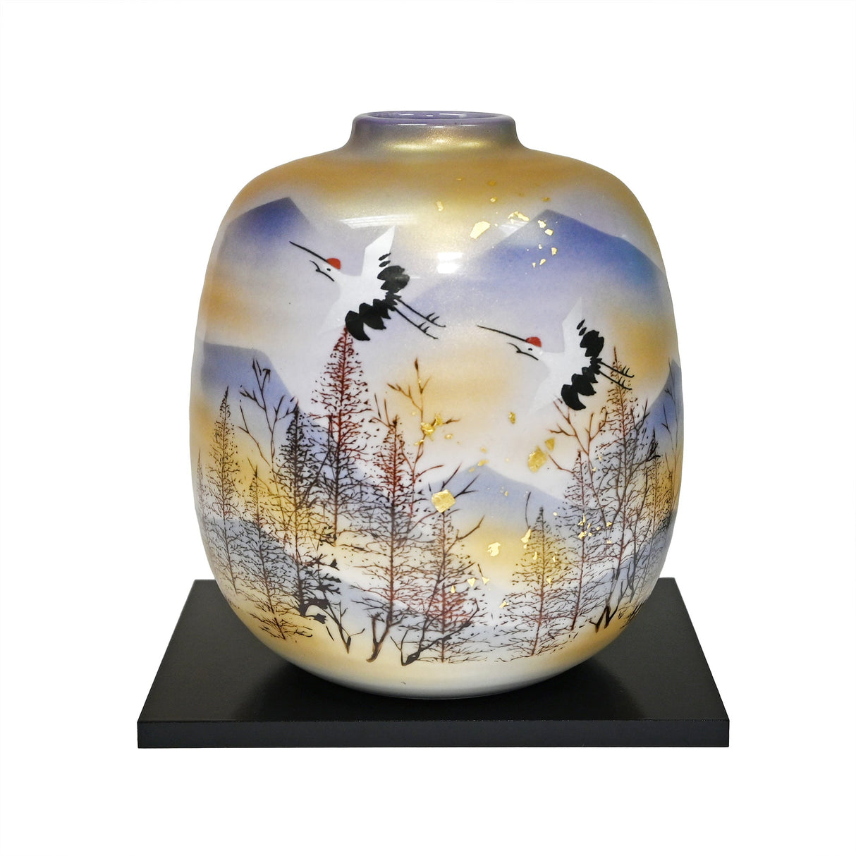 7.25" Japanese Kutani Ceramic Vase - White Cranes