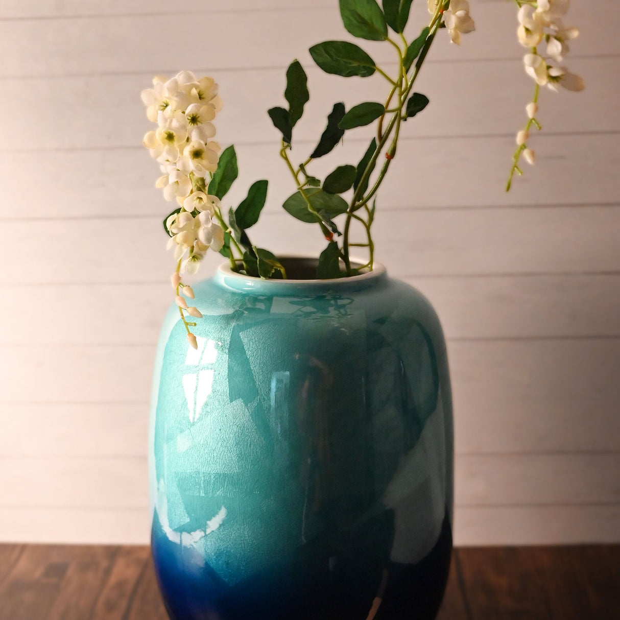 10" Japanese Kutani Ceramic Vase - Zen Blue