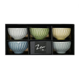 12 oz 4.5" Japanese 5 - Piece Rice Bowl Gift Set - Fluted Matte Colors